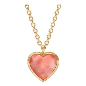 JULIE VOS Reversible PINK Crystal Heart Pendant Necklace NWT 24k Gold Plate 36"
